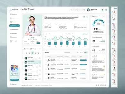 Medlink Overview Concept Page – Hospital Management Dashboard admin dashboard dashboard figma figma design figma template health care homepage hospital landing page medical ui design ui inspiration ui showcase ui trends uiux ux design web design website design
