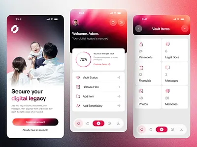 Digital Legacy App app app design digital legacy app family app legacy app storage app topnotch studio ui vault app