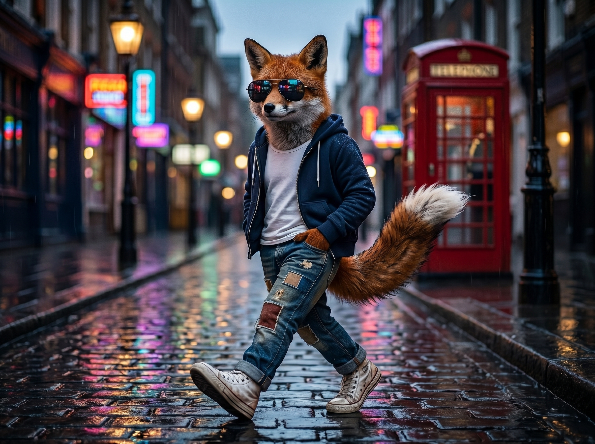Urban Streetwear Fox Mascot animal character cool creative. fashion fox hipster hoodie lifestyle mascot modern orange personality sleek streetwear sunglasses swagger trendy urban walking