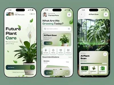 AI Plant Care App — Modern Botanical Mobile UI agriculture app ui ai app ai products app b2b design eco app farming management ios app design mobile app mobile redesigns mobile ui plant app plant care app plantcareapp scan smart garden startup concepts ui ux web