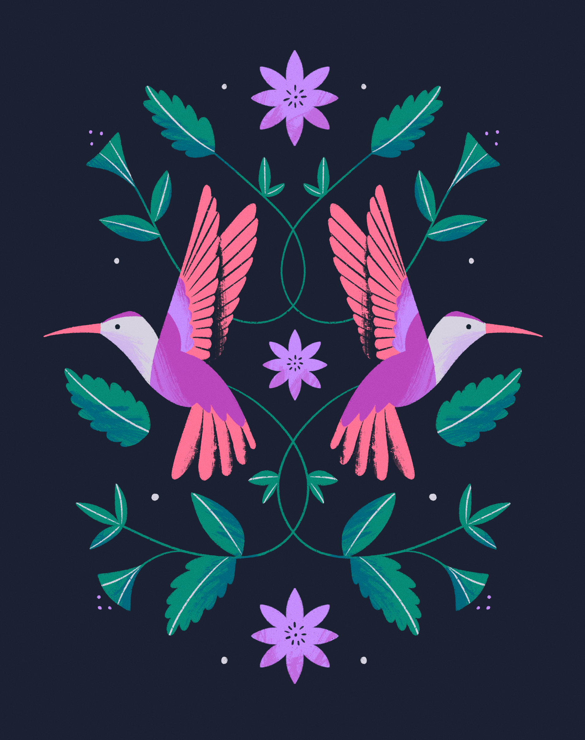 Hummingbird art artwork bird character colibri colorful design flat green hummingbird illustration illustrator leaves plants poster symmetric symmetry