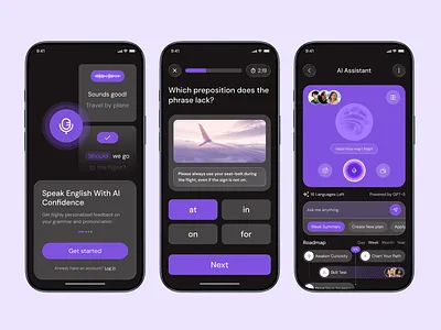 SpeakFlow — AI-Powered Language Learning App · Mobile UI Design aiapp appdesign chatbotui darkui dribbble educationapp figma iosapp languagelearning learningapp mobileappdesign modernui productdesign uiuxdesign voiceassistant
