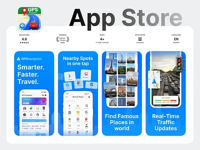 App Store Screenshots - GPS Navigation App app graphics app growth app icon app icon design app icons app promotional content app screenshots app store graphics app store optimization app store screenshots app uiux design aso aso design gps app screenshots mobile app screenshots mobile app ui play store app screenshots promotional graphics screenshots uiux design