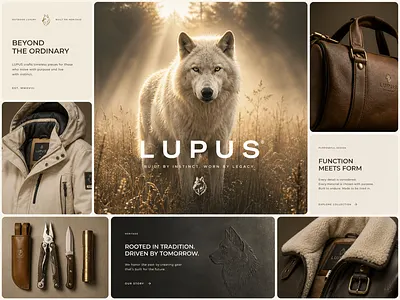 Brand Identity & Heritage Outdoor Bento Layout apparel bento grid branding e commerce earth tones grid heritage identity design landing page lifestyle luxury minimal mood board outdoor product design typography ui ux visual identity web design