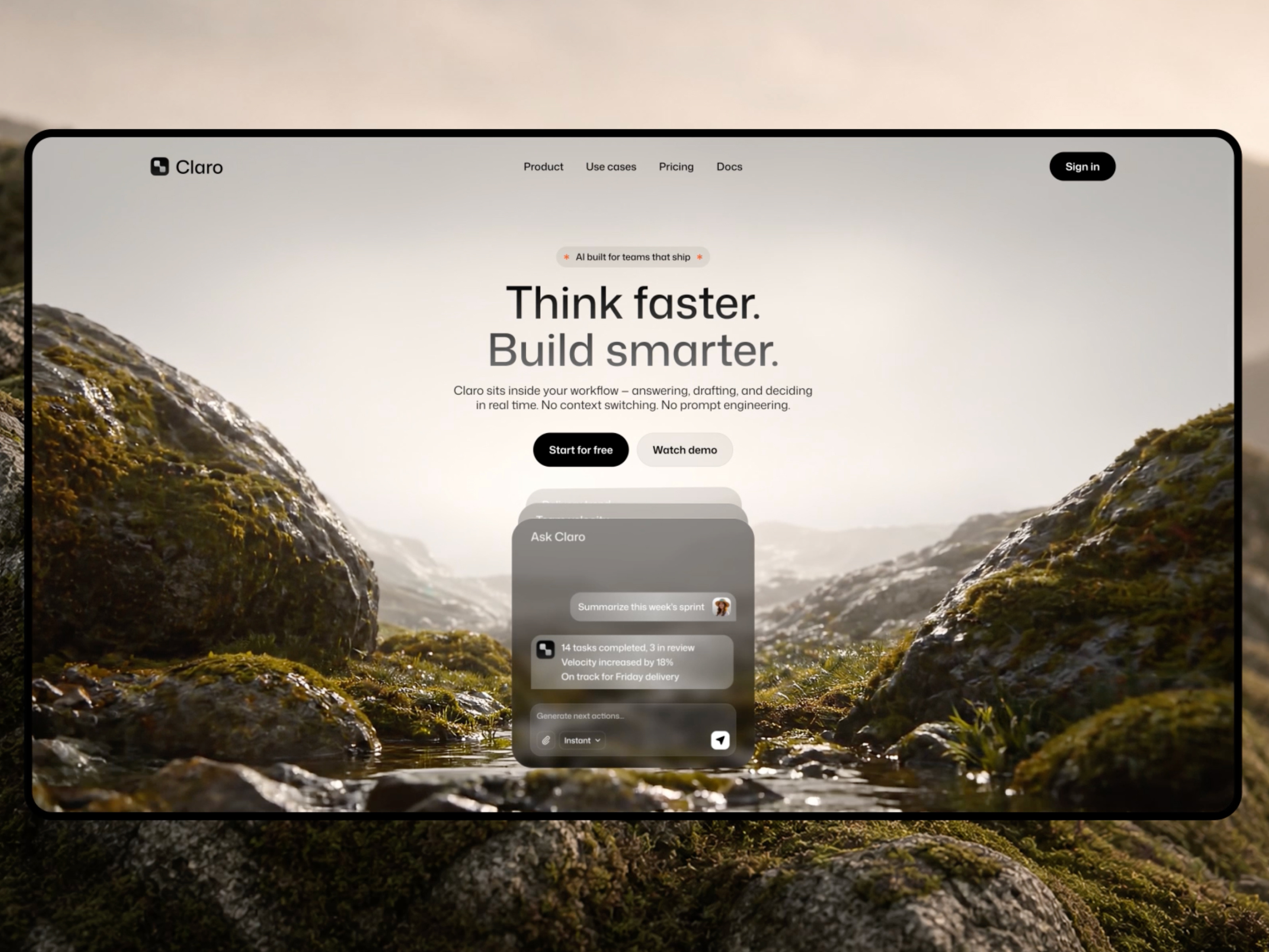 Claro Concept Website - AI built for teams that ship ai app artifical clean concept design homepage minimal tools ui website workspace