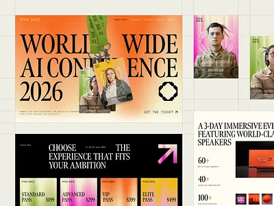 WWAC '26: AI Conference Website Landing Page ai ai branding ai event branding checkout conference event branding event design event ticketing home page landing page talkshow tech ticket booking ui design uix web design website