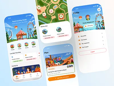 Wandr — Four Tabs. One Park Day. 🏠 app case study clean design entertainment illustration ios map mobile modern navigation orely theme park travel ui ux