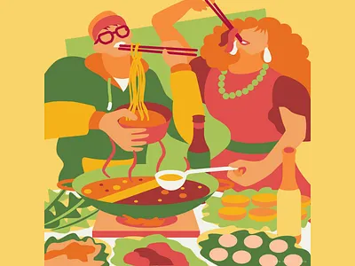 Hot Pot chinese food cuisine eat feast food hot pot illustration man woman