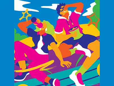 Snacking car colorful illustration leisure man relax snack summer vector vibrant woman