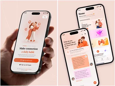 Relationship Fitness App Design 3d illustration app design clean ui couple app dashboard ui dating app emotional design figma ios app mobile app mobile ui modern ui onboarding pastel ui relationship app social app startup app uiux user interface ux design