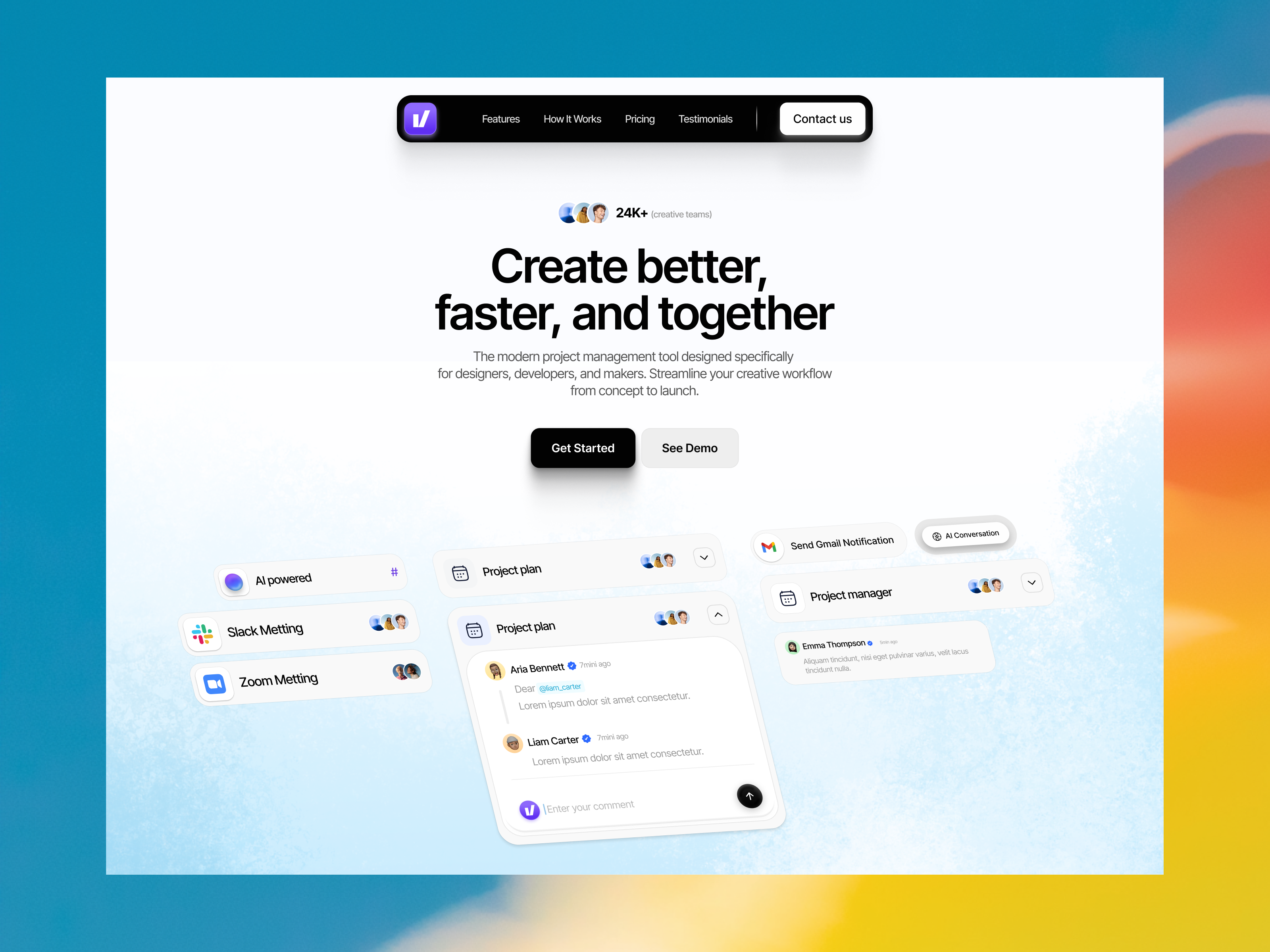 Project management SaaS landing page hero interface product service startup ui ux web