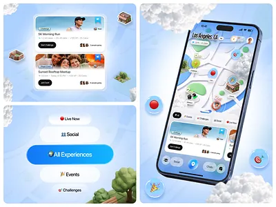 Social Gamification App Design 3d ui animation app design challenge app event app figma game ui gamification ios app design location app mobile mobile app design mobile ui product design social app social gamification ui design uiux xp system