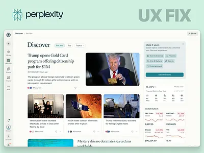 Perplexity News UX Redesign best ux design agency dashboard design dashboard redesign hacker news interaction design product design product design agency product redesign redesign saas ui redesign usability ux design ux fix ux optimization web app design