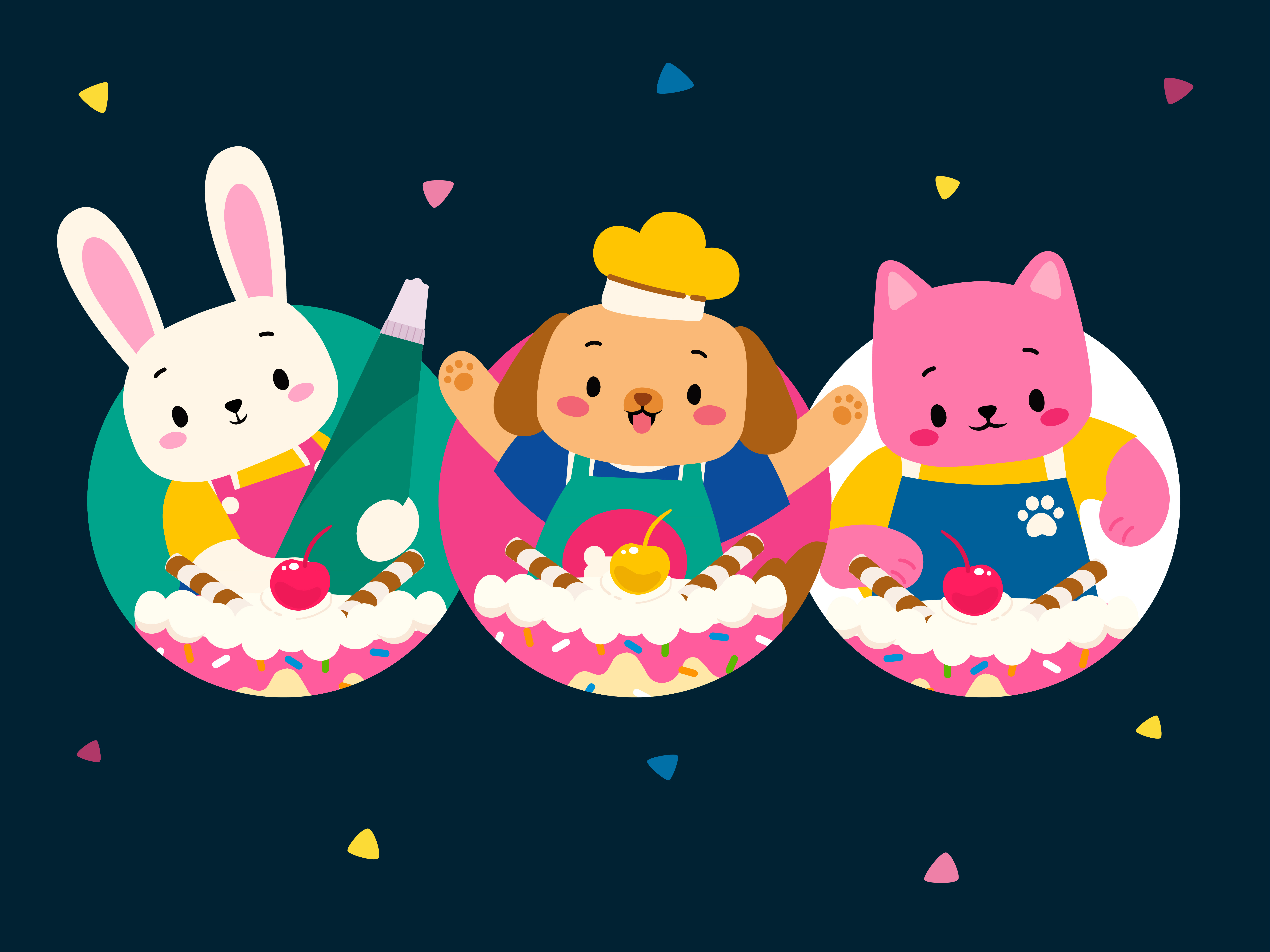 Let's Decorate Cake - 2D Illustration Animal Character 2d character animal character design brand character brand character system brand identity brand system cake character design character illustration character support event activation graphic design illustration illustration led branding kids mascot design visual character