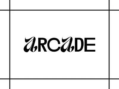 ARCADE arcade logo art collective arts organisation black and white logo contemporary identity creative studio logo cultural branding custom lettering custom type design display type editorial aesthetic experimental typography graphic design logotype minimal layout mirrored letters modern logo swash letters typographic logo wordmark