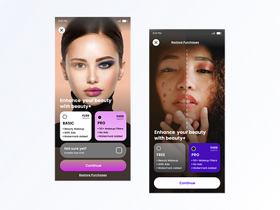 Beauty App Paywall Screens branding buy now design graphic design payment option paywall subscription ui