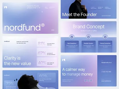 Nordfund - AI Finance Money Management Pitch deck ai investing animate b2b brand brand identity branding branding concept clean fintech graphic design investor deck logo design minimalist modern pitchdeck presentation design saas slides startup visual identity