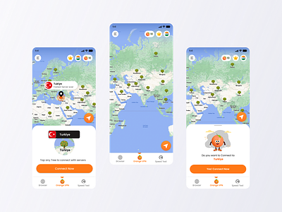 VPN Map country option in map design footer graphic design header home home screen illustration map map with tree notification popups popups ui ux vector vpn vpn connect
