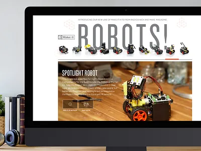 Make:it Robotics × RadioShack art direction branding landing page visual design web design