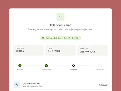 E-commerce Confirmation Card UI branding graphic design logo ui ux