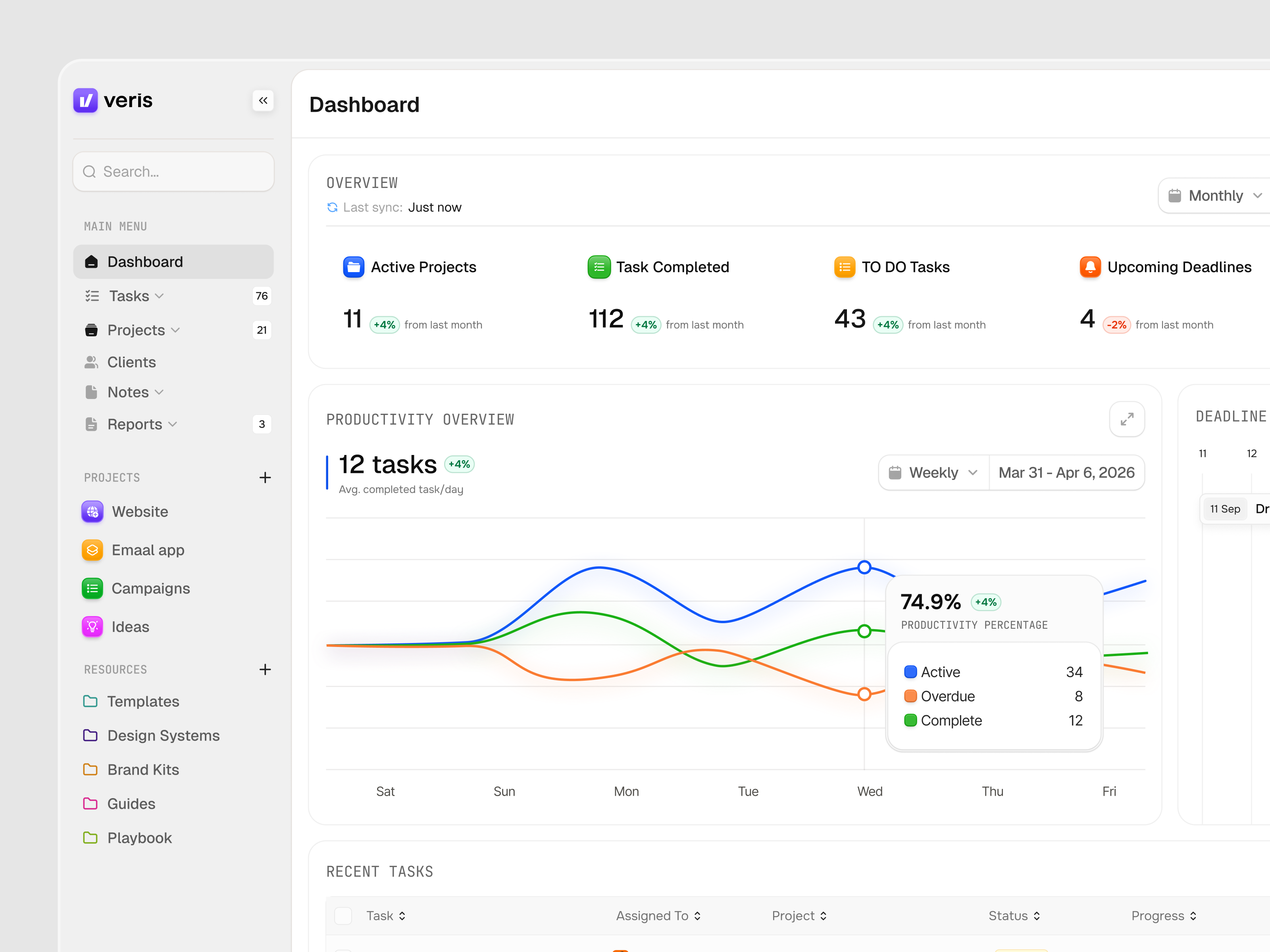 Project Management Dashboard design interface service startup ui ux web