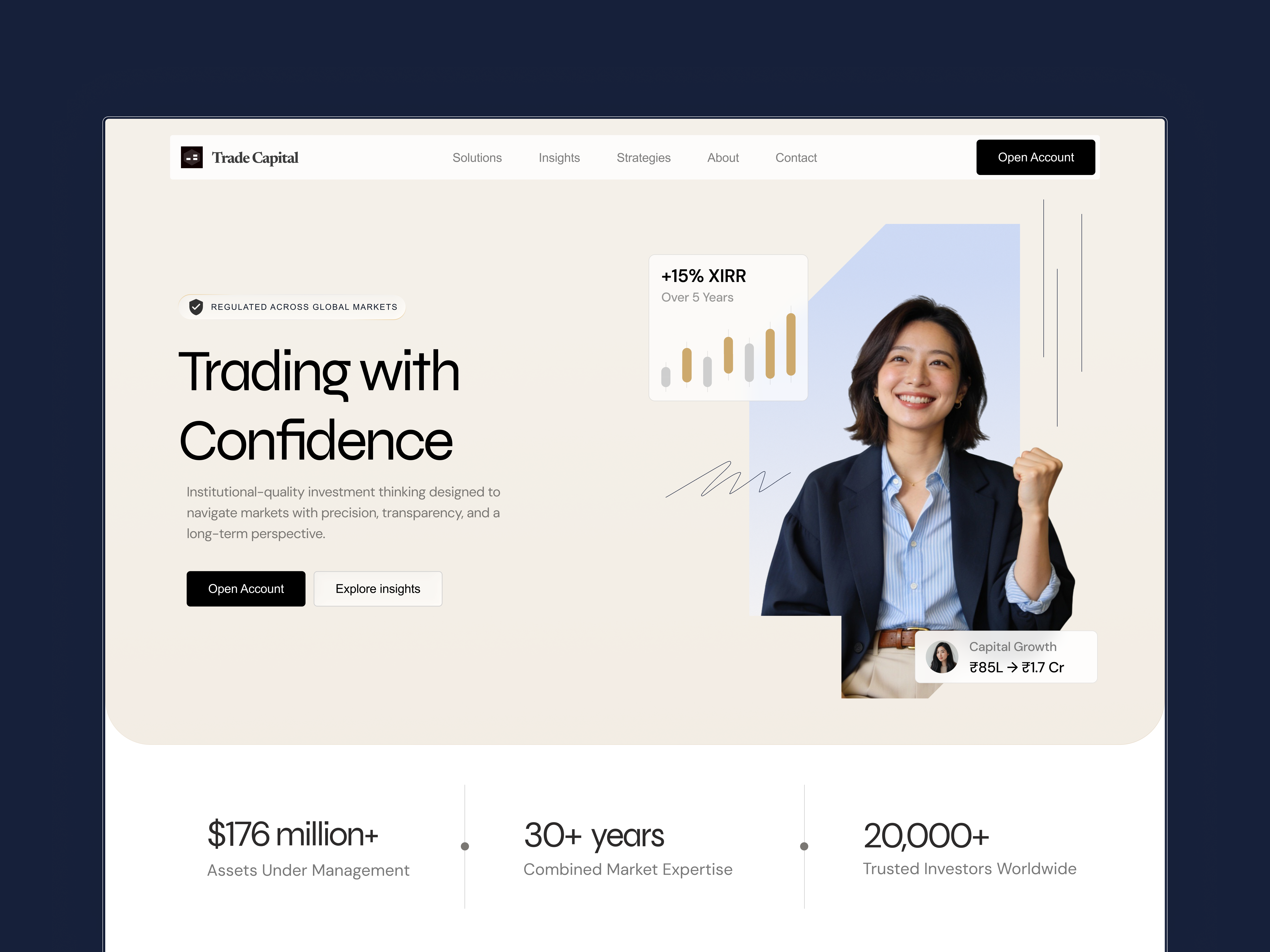Example of Brokerage Landing Page Concept - Trading with Confidence