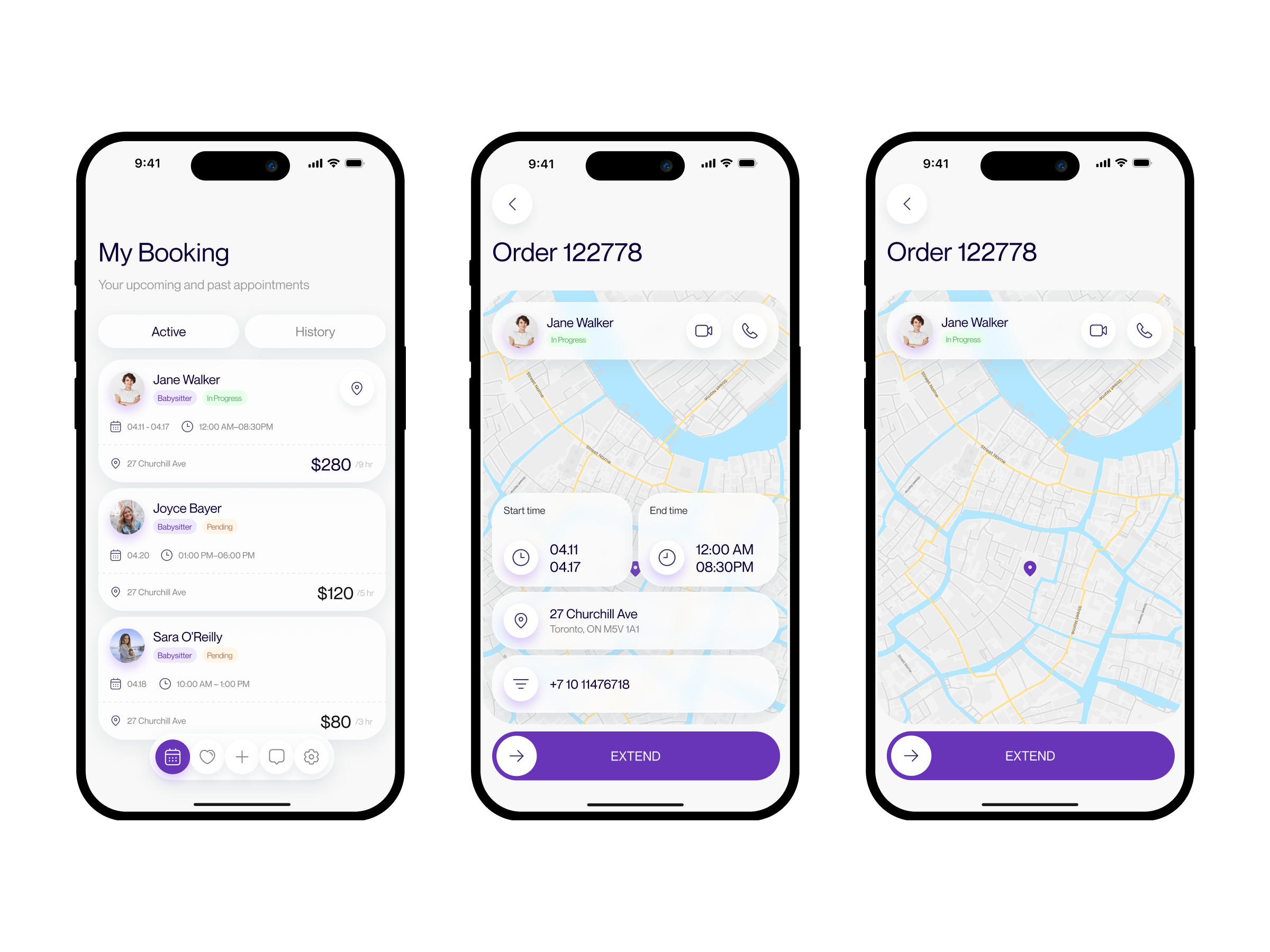 Babysitting Booking Flow — Mobile App UI booking booking flow calendar caregiver cleandesign iosapp list map minimalui mobileapp productdesign profile uiapp uidesign users ux