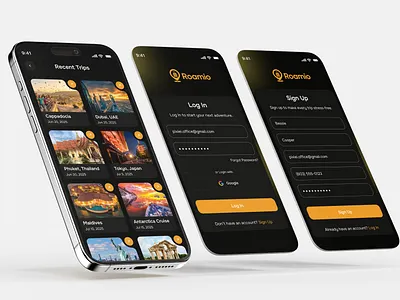 Roamio Travel Booking Mobile App UI/UX 3d animation graphic design ui