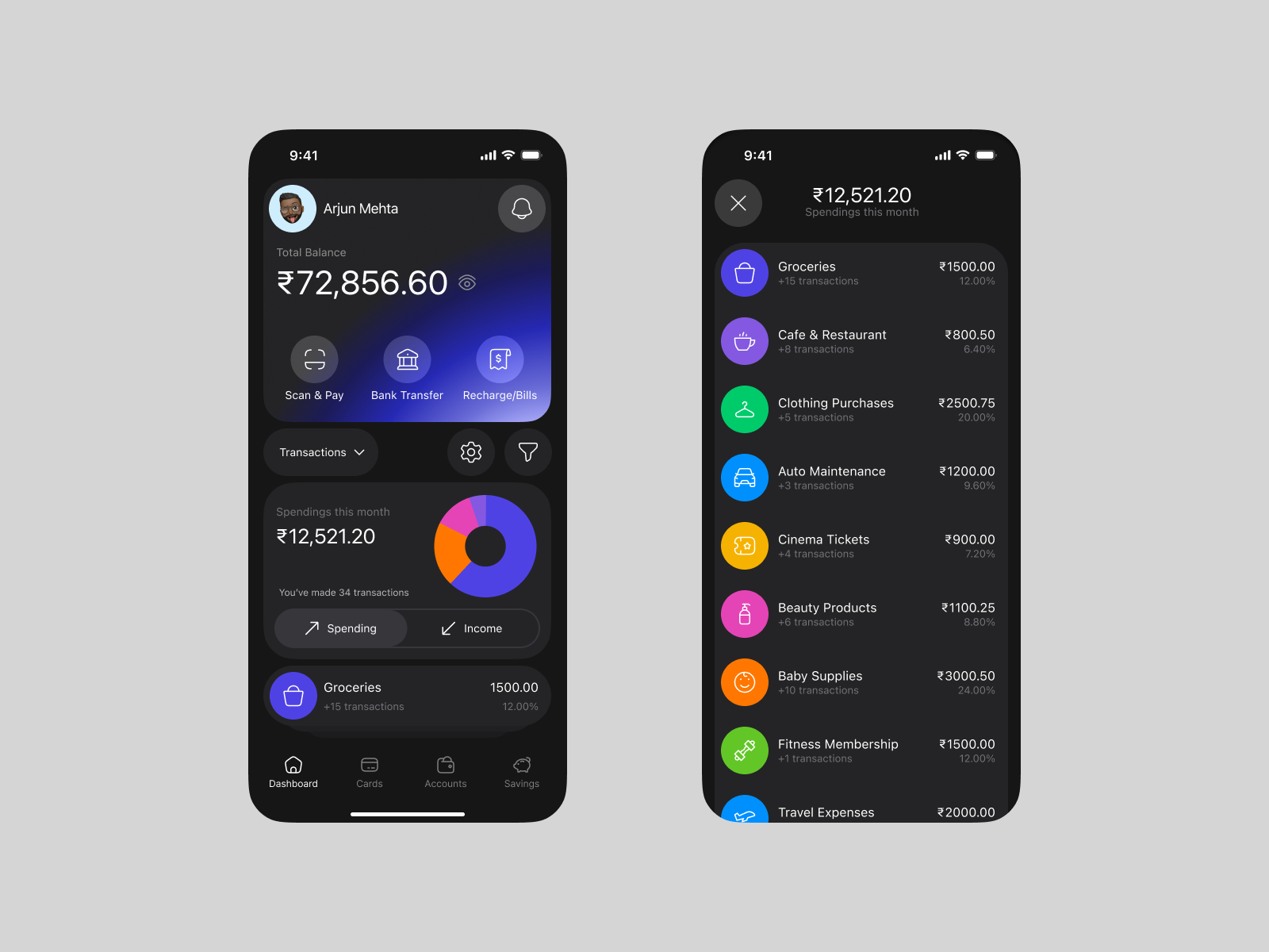 Finance App — Dashboard & Transaction Micro Interactions 💳 appdesign darkui financeapp iosdesign microinteraction motiondesign uidesign uxdesign