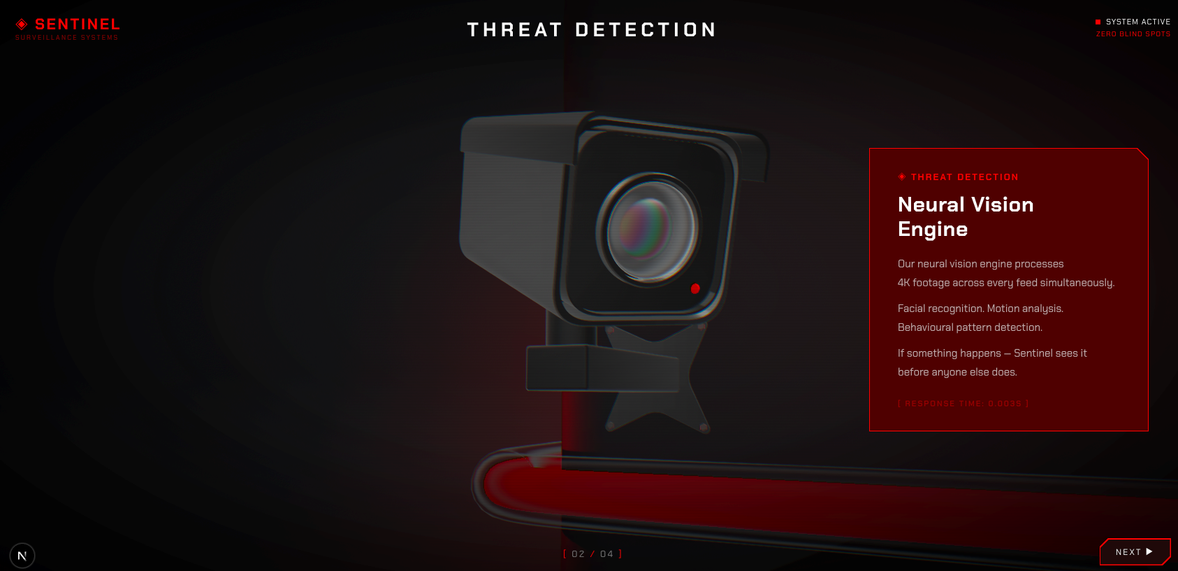 SENTINEL - AI Surveillance Web Experience 3d animation cyberpunk furturistic graphic design motion graphics scifi