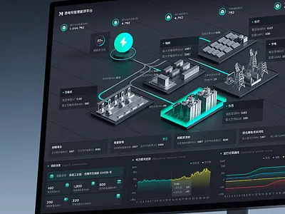 Industrial Energy Management System 3D Visualization Dashboard 3d ui admin panel analytics b2b clean energy dark mode dashboard data visualization energy industrial iot saas smart management ui web design