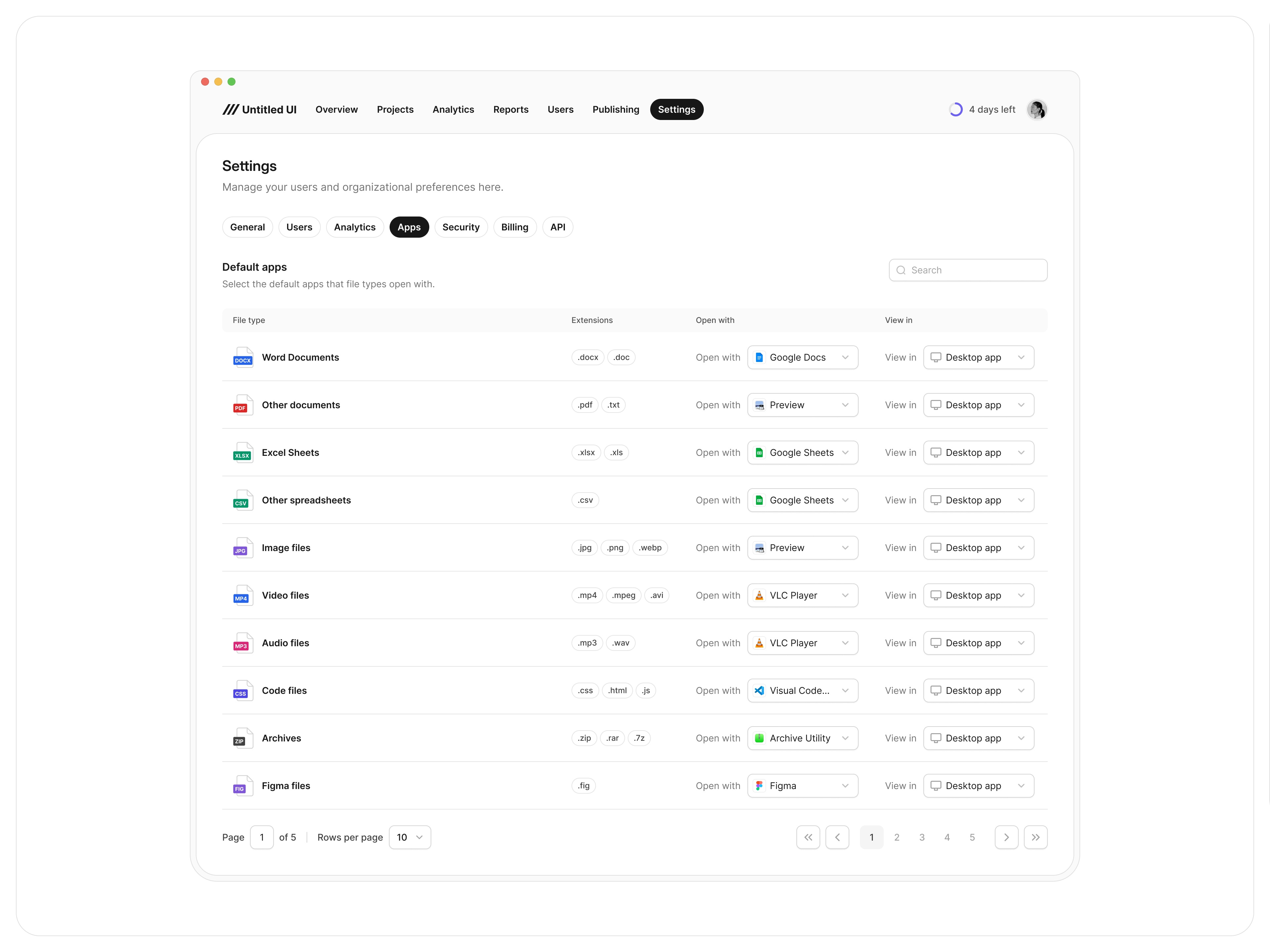 Settings → Apps — Untitled UI