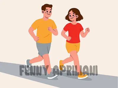 Couple Jogging Illustration active balance beverage diet equipment exercise fitness fruit gym healthy lifestyle nutrition organic sport trainer training vegetables weight workout yoga