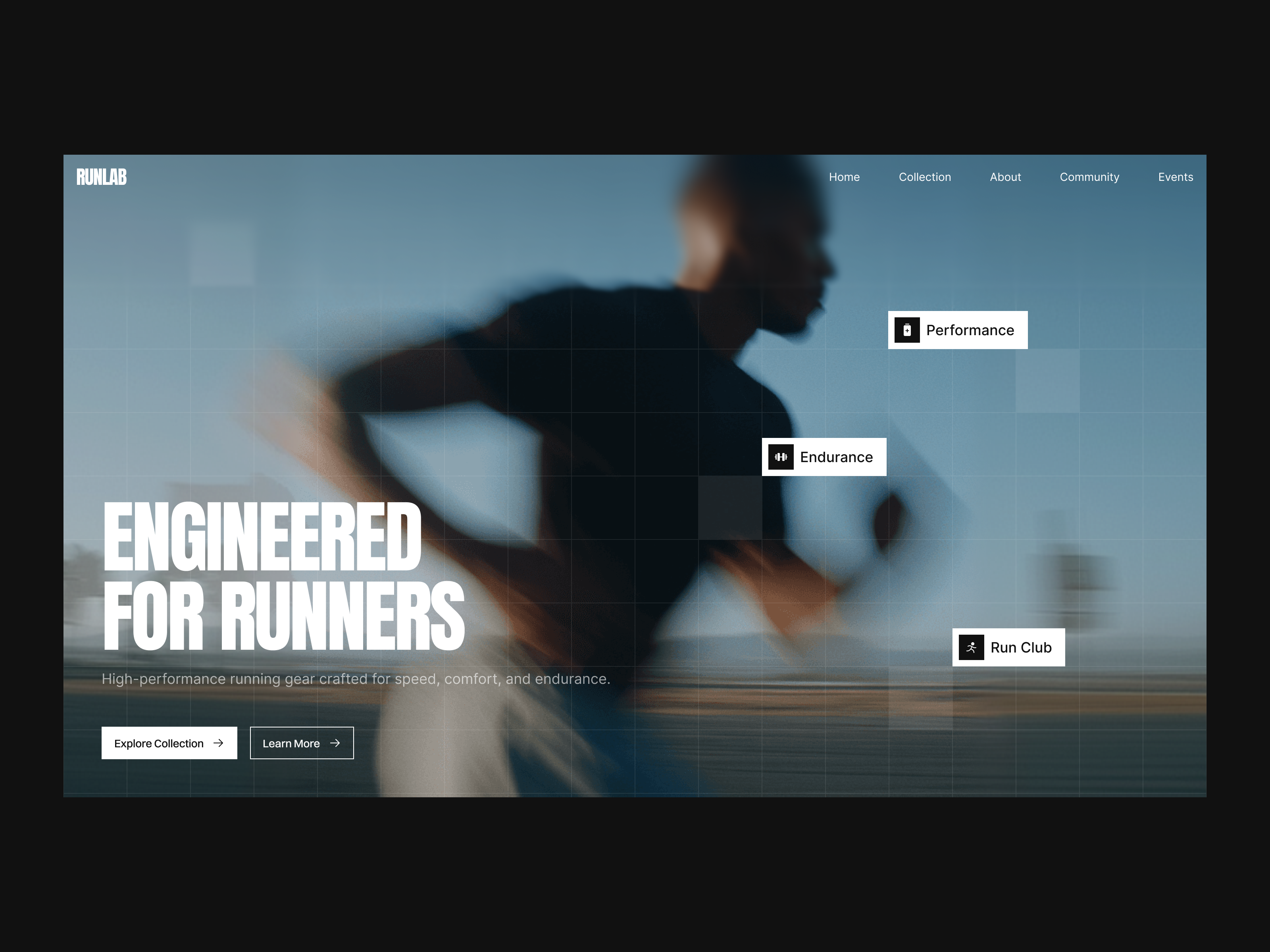 Interactive Running Landing Page awwwards creative web design digital experience fitness futuristic design hero section interaction design landing page minimal design motion design running sports wear sports website user interface ux design visual design web design website website design