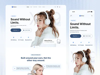 Ecommerce Product Landing Page Design dashhbord ecommerce figma headphones landingpage minimal mobile ui modern prototype uiux webdesign