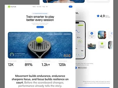 CourtLab - Player Analytics Landing Page ai artificial intelligence clean goals homepage lab landing page minimalist modern overview padel performance progress sport tenis training ui ui design ux design website