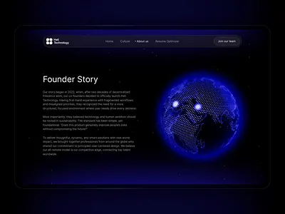 Designing an About Page with Intent | Heli Technology animated globe animation app design dark animation dark motion dark ui intent design minimal ui motion motion graphics ui uiux user interface