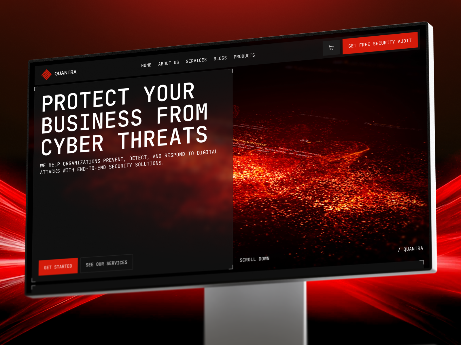 Quantra - Cyber Security Website agency template agency website cyber security cyber security agency cyber security website hacker portfolio hacking agency landing page portfolio website web design website design