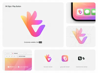 OK + Play Button Logo Concept ai branding crypto fitness for sale gay hand health icon identity lepisov lgbt logo ok pattern premade selected spectrum sport wellness