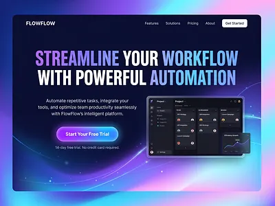 Workflow Automation SaaS Hero UI automation platform ui b2b saas design call to action ui clean web design conversion focused design dribbble shot enterprise saas figma design graphic design landing page design modern landing page product design productivity software saas hero section software as a service startup landing page team productivity ui web design web design 2026 workflow automation