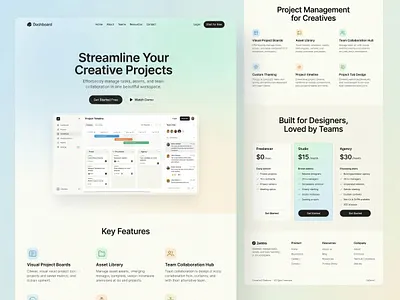 Zentro — Creative Project Management SaaS agency aura b2b collaboration creative dashboard freelancer gradient landing page management minimal productivity project saas startup task management ui ux web design workflow