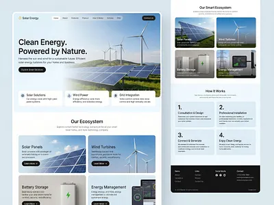 EcoTech — Sustainable Energy Solutions Web Design b2b blue clean energy eco friendly energy management environmental green green tech landing page minimal modern renewable energy smart home solar energy sustainability technology ui ux web design wind power
