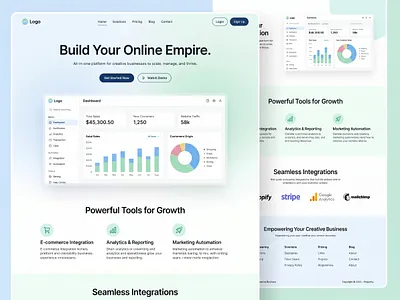 Empire — All-in-One Business Management SaaS analytics aura b2b business management clean dashboard data visualization digital business e commerce gradient landing page marketing automation minimal saas shopify startup stripe ui ux web design