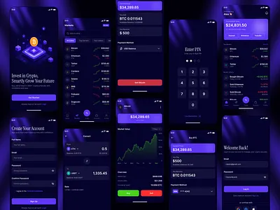Crypto Investment & Trading App app design bitcoin crypto cryptocurrency dark mode dashboard digital assets financial services fintech investment ios design mobile app product design trading app ui design user experience user interface ux design wallet web3