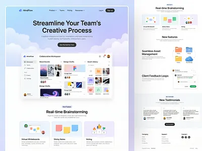 Digital Workspace for Creators — Modern SaaS UI Design agency tool asset management aura b2b brainstorming cloud creative collaboration design system figma gradient landing page minimal project management saas startup ui ux virtual whiteboard web design workspace