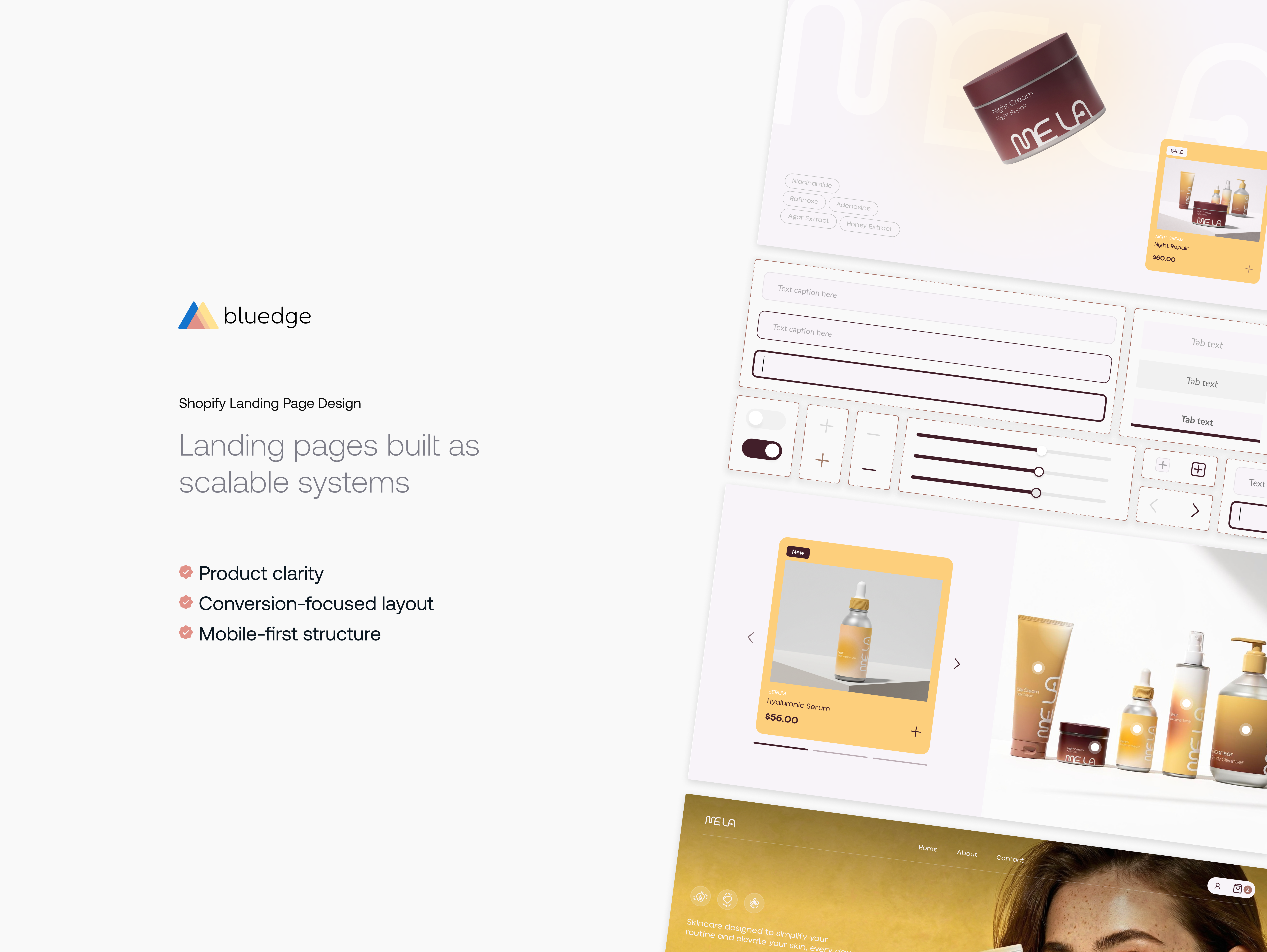 Shopify UX System Design / Product-Focused UI System graphic design heropage homepage kit shopify skincare ui ui system uiux ux