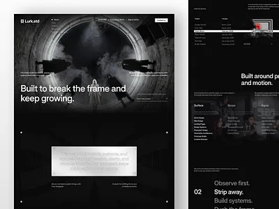 Lurk.std - Creative Agency Landing Page agency website brutalism creative agency creative agency website creative studio design design design studio editorial layout high contrast landing page landing page design minimal design portfolio website ui uiux ux web web design website website design