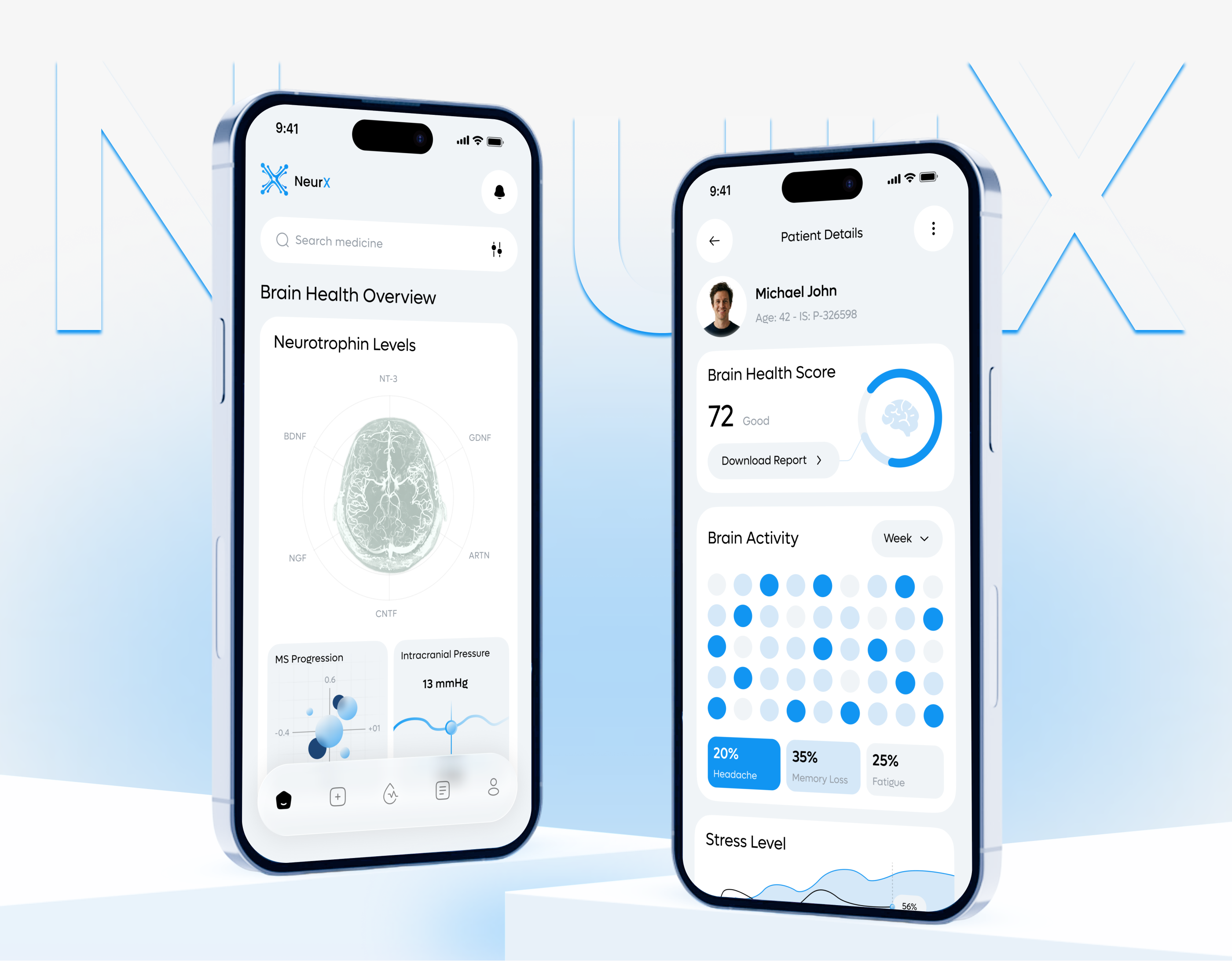 Brain Health Monitoring Mobile App app design app redesin b2b brain activity brain health crm health health tracking app infographic mental health mobile mobile app platform software telemedicine ui ux wellness