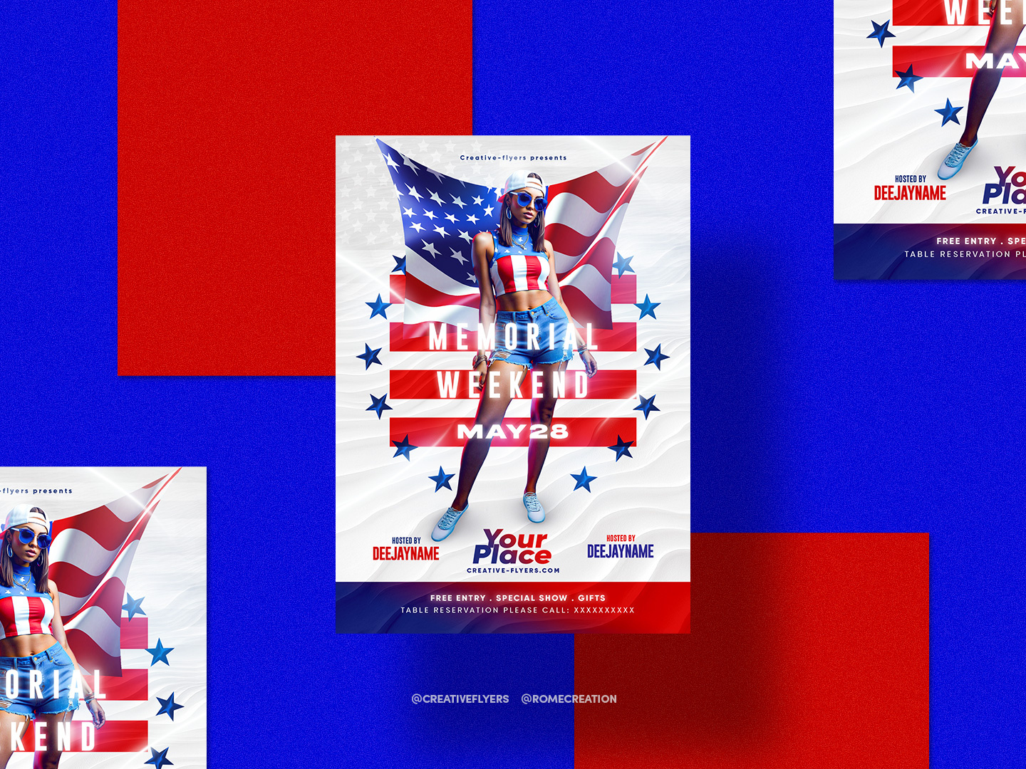 Bold Memorial Weekend Flyer 4th of july american flag club flyer club poster event template flyer design graphic design holiday event marketing design memorial day party invitation patriotic flyer psd template summer party weekend party