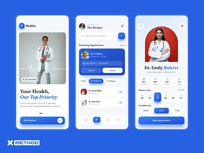 Healthcare Mobile App booking branding dashboard design doctor figma health tracker healthcare medical app medicine medtech mobile app telemedicine ui ux wellness